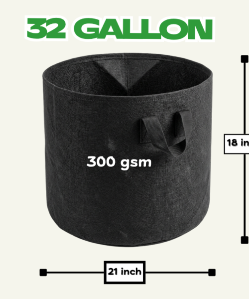 Premium Grow Bag 21 by 18 inch – 32 Gallon heavy-duty geo fabric growing bag for plants